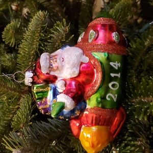Christopher Radko Santa on Rocket Ornament 2014 With Box Celebrations *read*